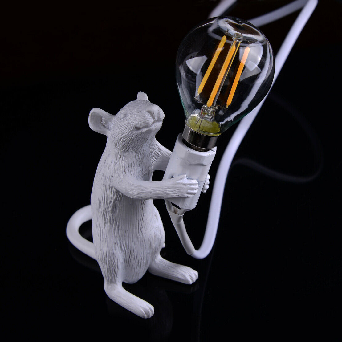 White Cute Standing Mouse Lamp Table Night Light Bedroom Decor Gift as