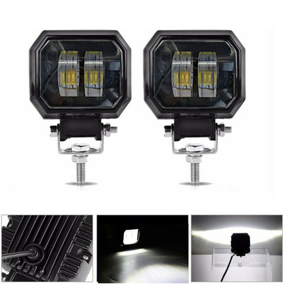 2Pcs 3" 12V 24V 6500K  20W Waterproof LED Lamp Offroad Car Boat Work Lights
