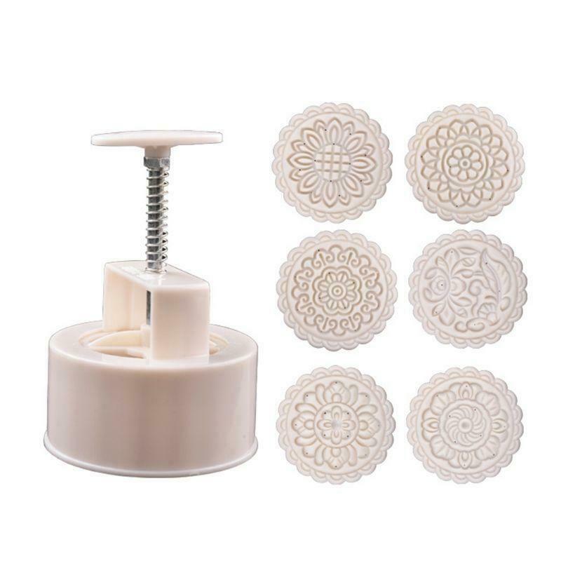 DIY 250g Mooncake Mold with 6pcs Round Flower Stamps Hand Press Moon Cake Pastry