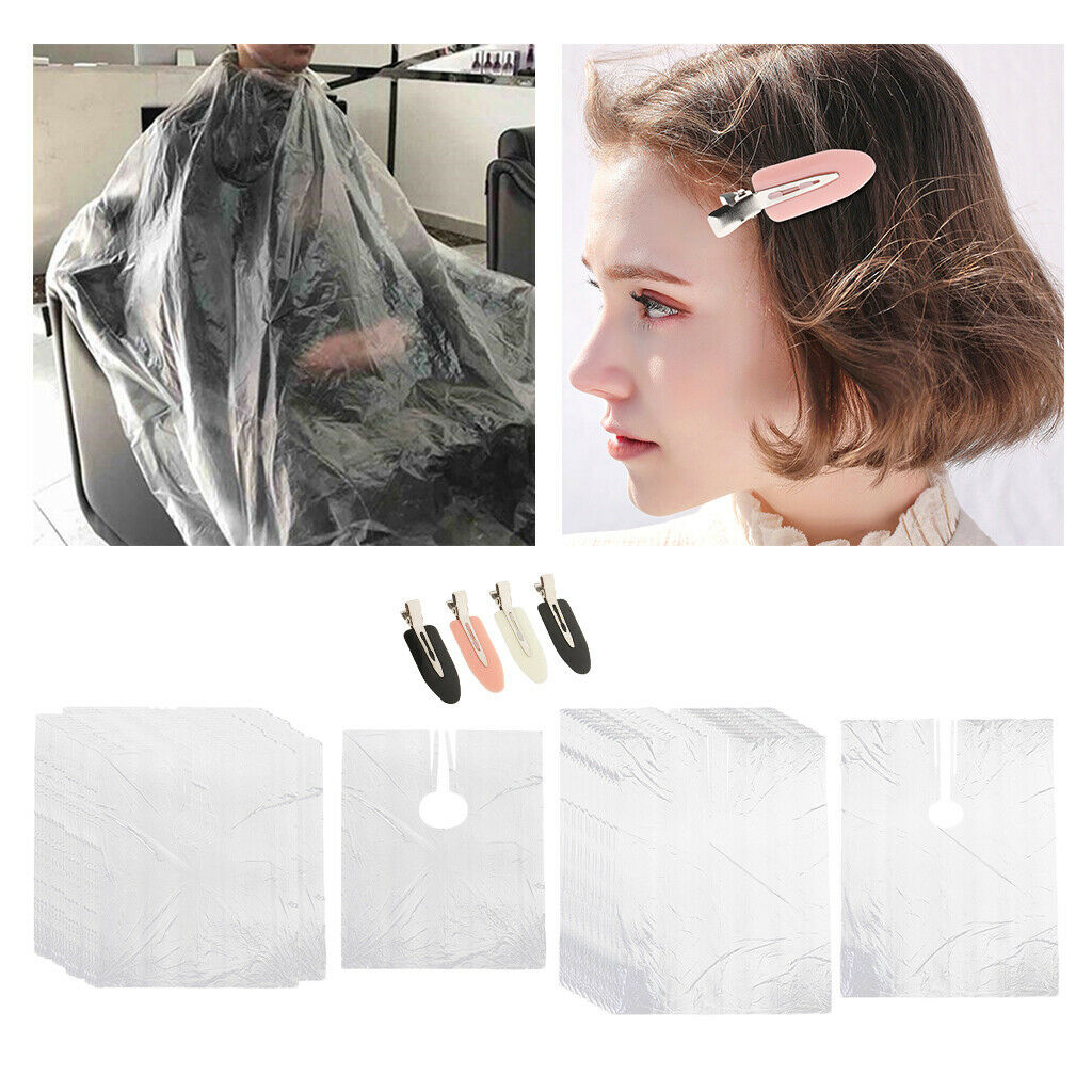 150PC Disposable Hair Cutting Cape Clear Coloring Gown with 4x Hair Clips