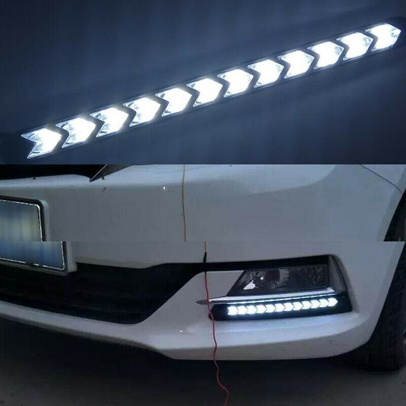 2PCS Car Daytime Running Lamp LED Flowing Light Strip Turn Signal White & Amber
