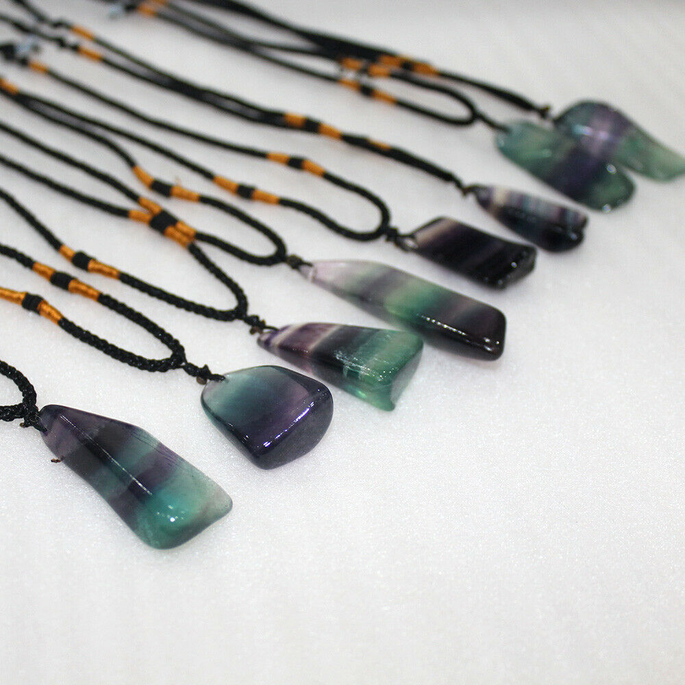Natural Colorful Fluorite Quartz Crystal Pendant Irregular HealingStone Necklace