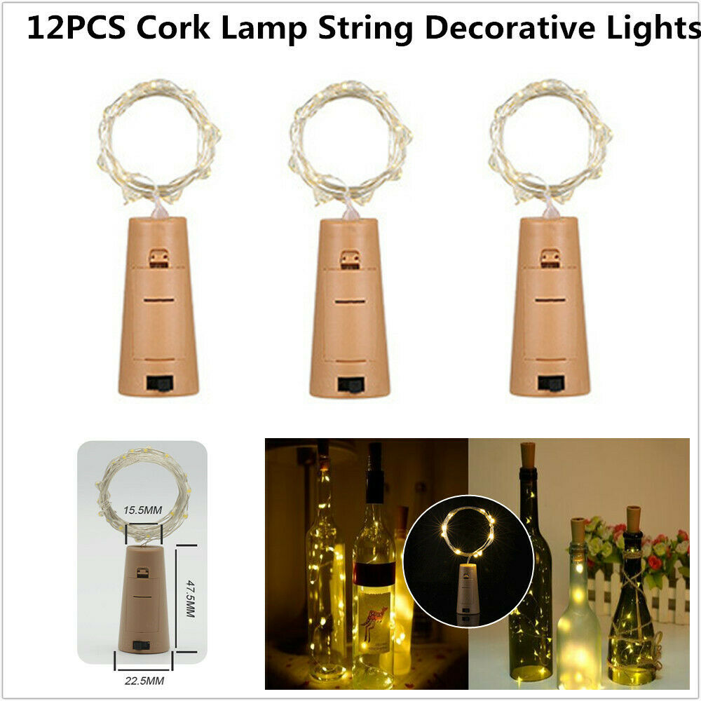 12x LED Wine Bottle Cork Copper Wire Fairy String Lights Bar Party Wedding Decor