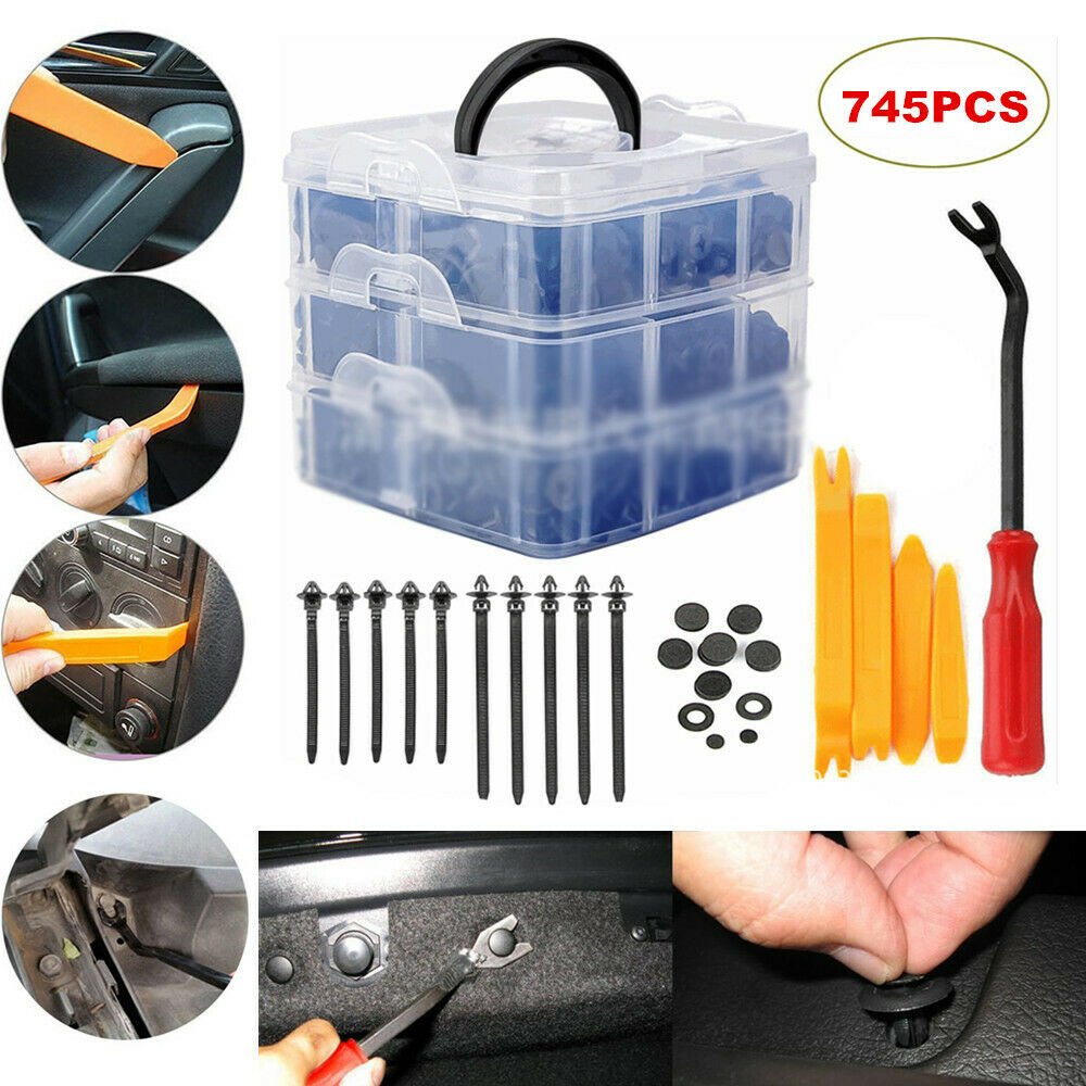 745pcs Car Body Plastic Push Pin Rivet Retainer Fastener Trim Bumper Clip + Box