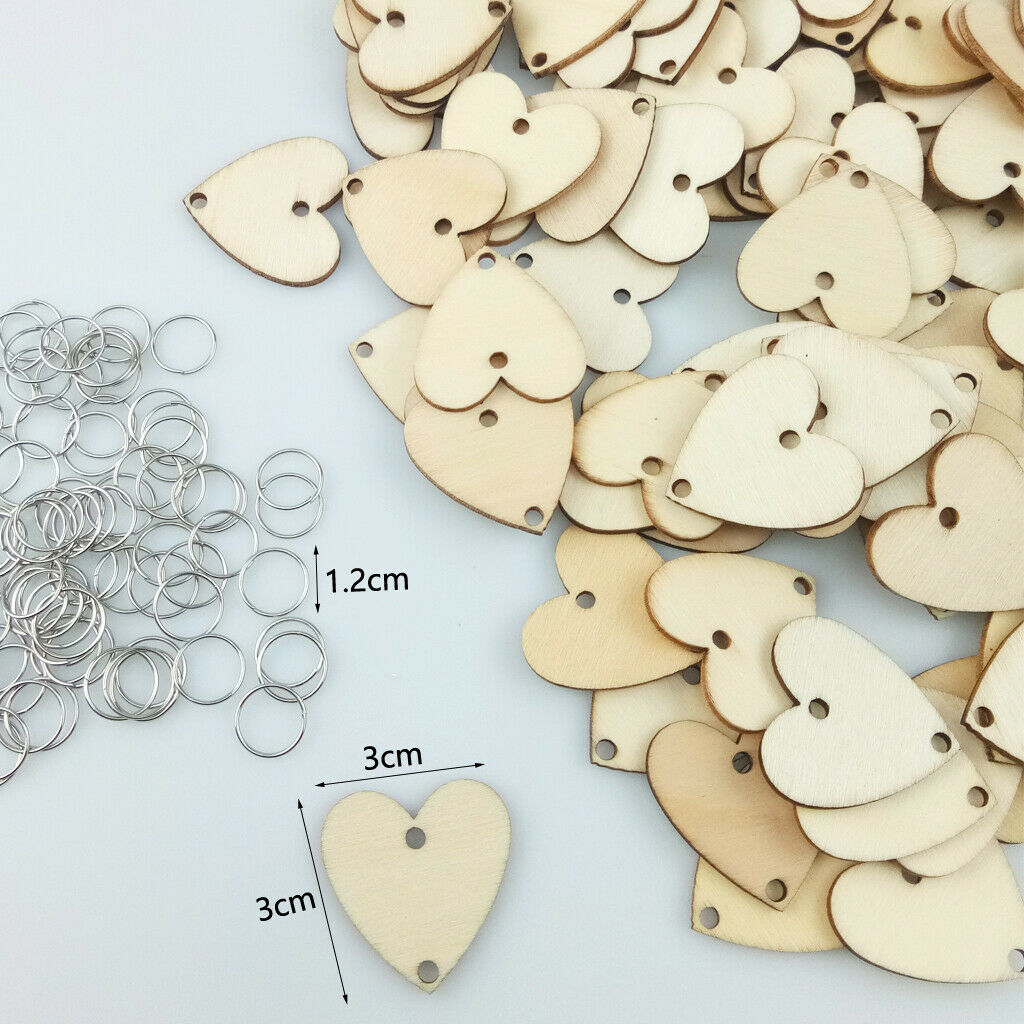100 Pieces Mini Wooden Pieces Love Heart Wood Slices Shapes Craft Discs