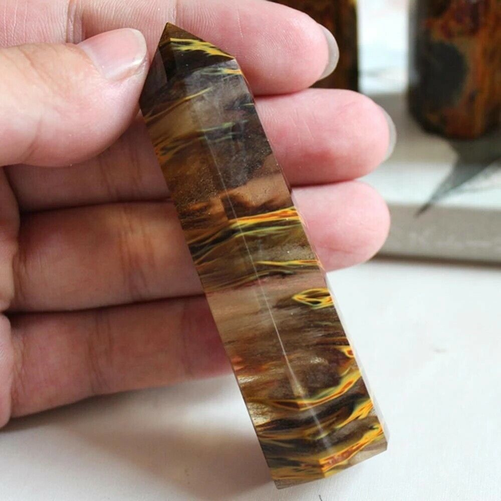 6-7cm Natural Yellow Smelting Jasper Quartz Crystal Point Healing Stone Wand