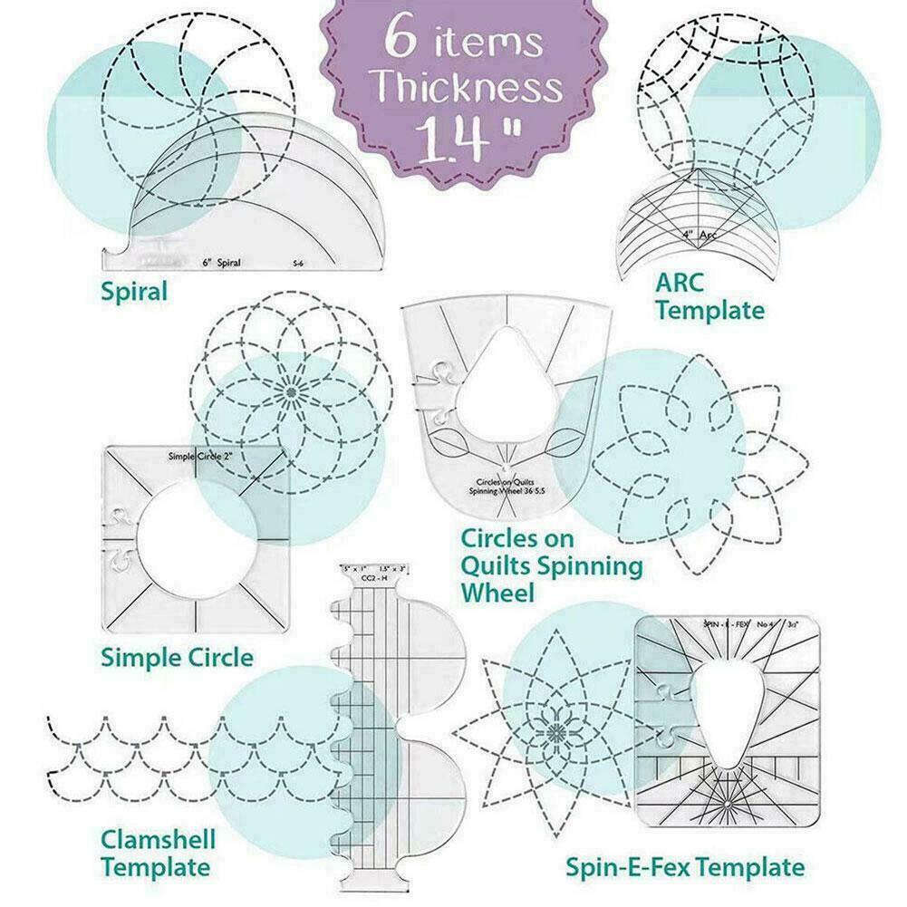 6Pcs Quilting Template Home Stencil Free Motion Reusable For Machine Hot X6A4