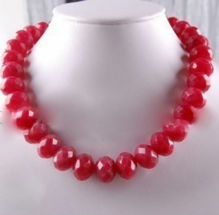 Huge 8x12mm Faceted Red Ruby Abacus Necklace 18"