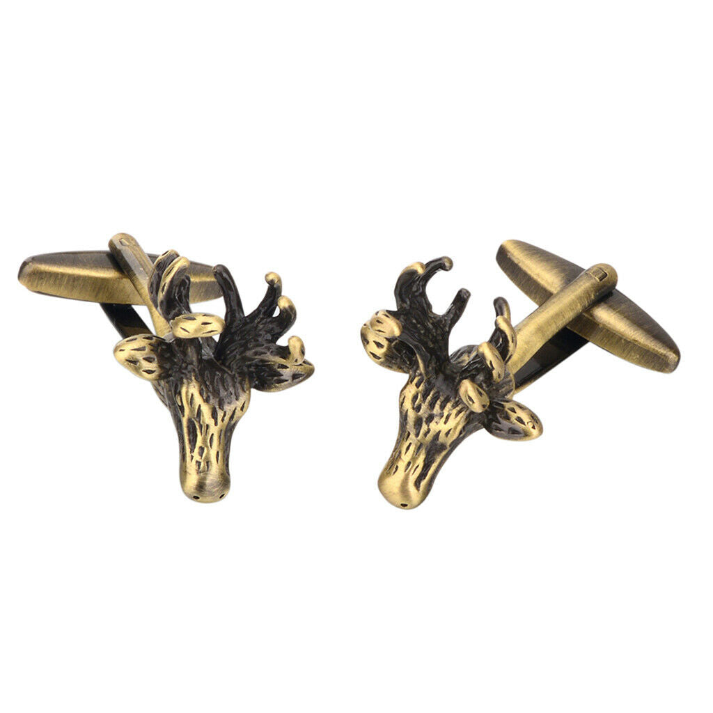 2 Pcs Men Cufflinks Christmas Reindeer Head Cuff Links Shirt Jewelry Gifts