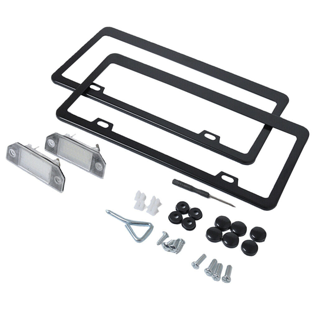 License Plate Lights LED Lamps + License Plate Frame Replacement Set