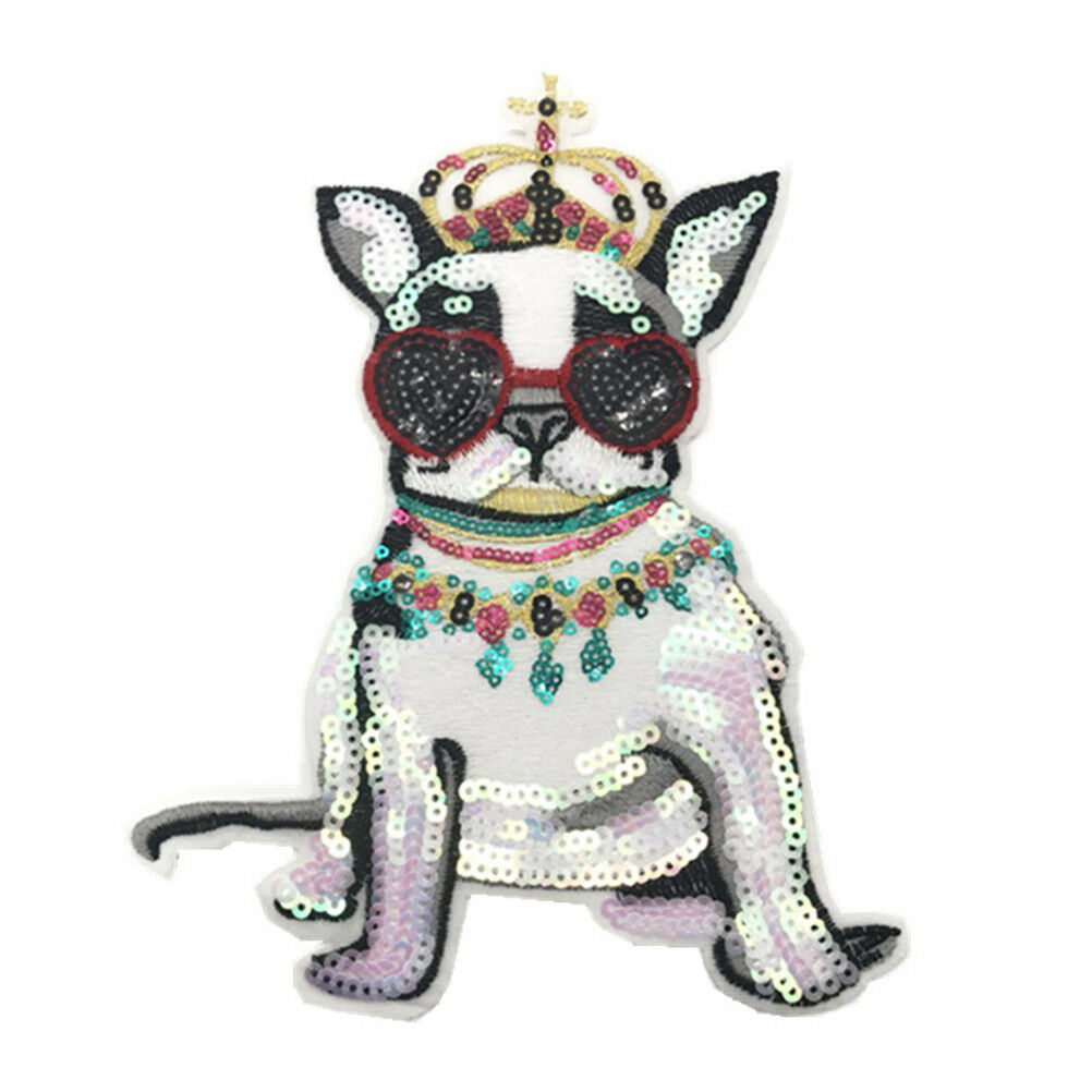 crown dog patches sew on patch for clothes motif sequined embroidery appliq Rf