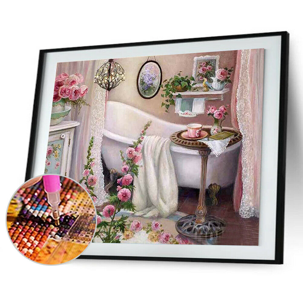 5D Diamond Painting Bathroom Cross Stitch Embroidery Pictures Mosaic Kits @