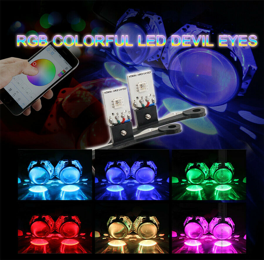 2x RGB LED Light Devil Demon Eyes Bulbs Bluetooth APP Control Headlight Retrofit
