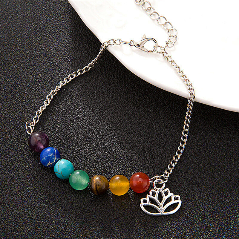 Colorful Beads Bracelet Lotus Pendant Energy Yoga Ankle Chain Jewel.l8