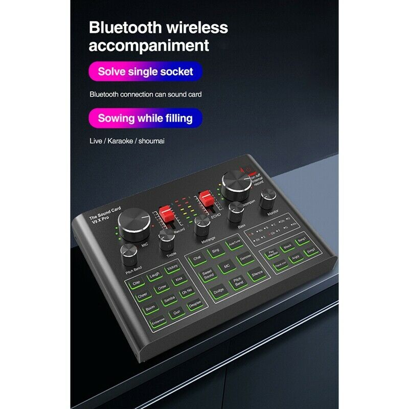 V9X PRO Sound Card,Audio Mixer for Live Broadcast Recording Phone Computer PW5P2