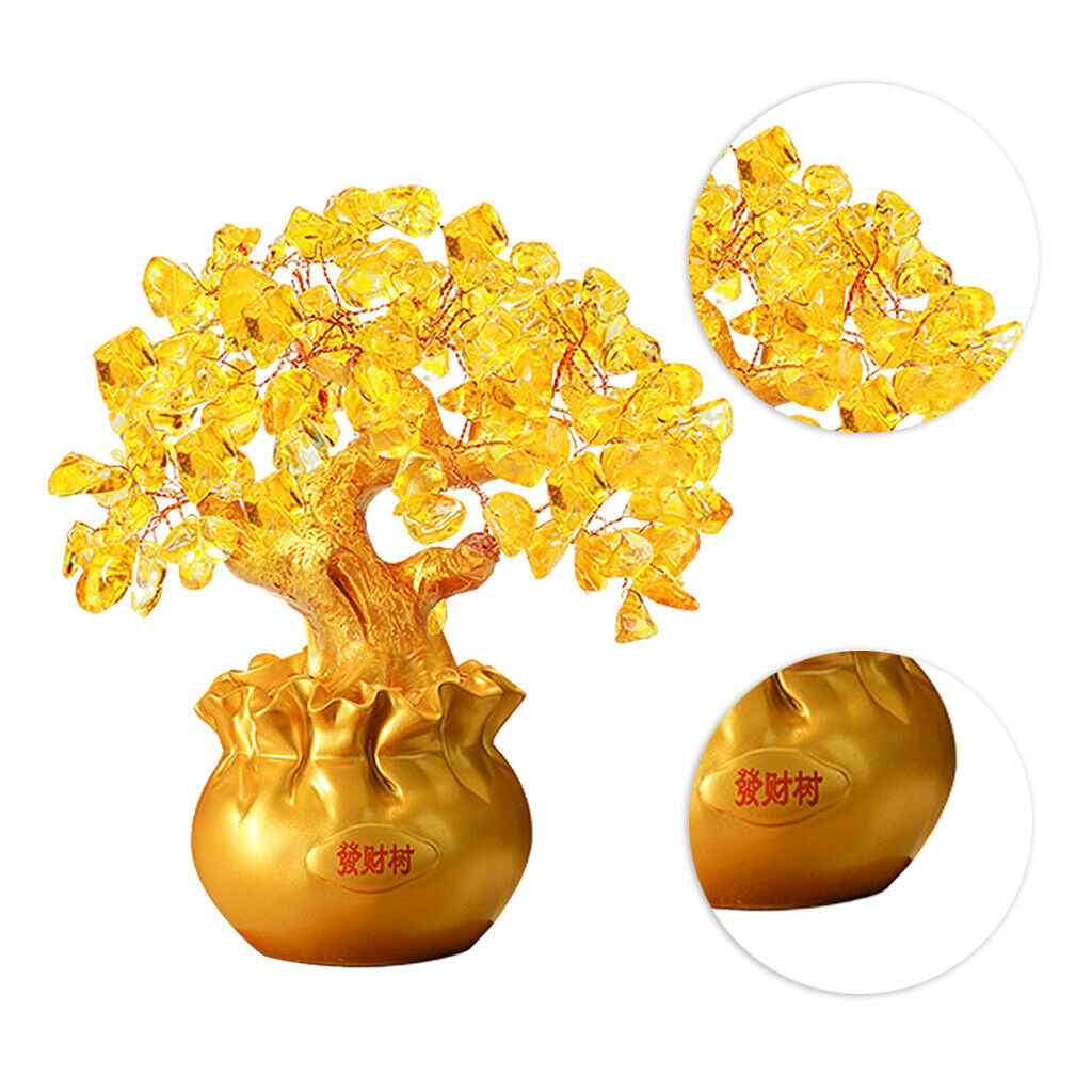 Crystal Money Tree Lucky Tree Feng Shui Ornament for Home Office Golden