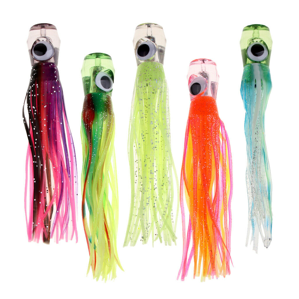 5pcs Soft Squid Octopus Skirt Bait Marlin Tuna Trolling Lure Big Game Fishing