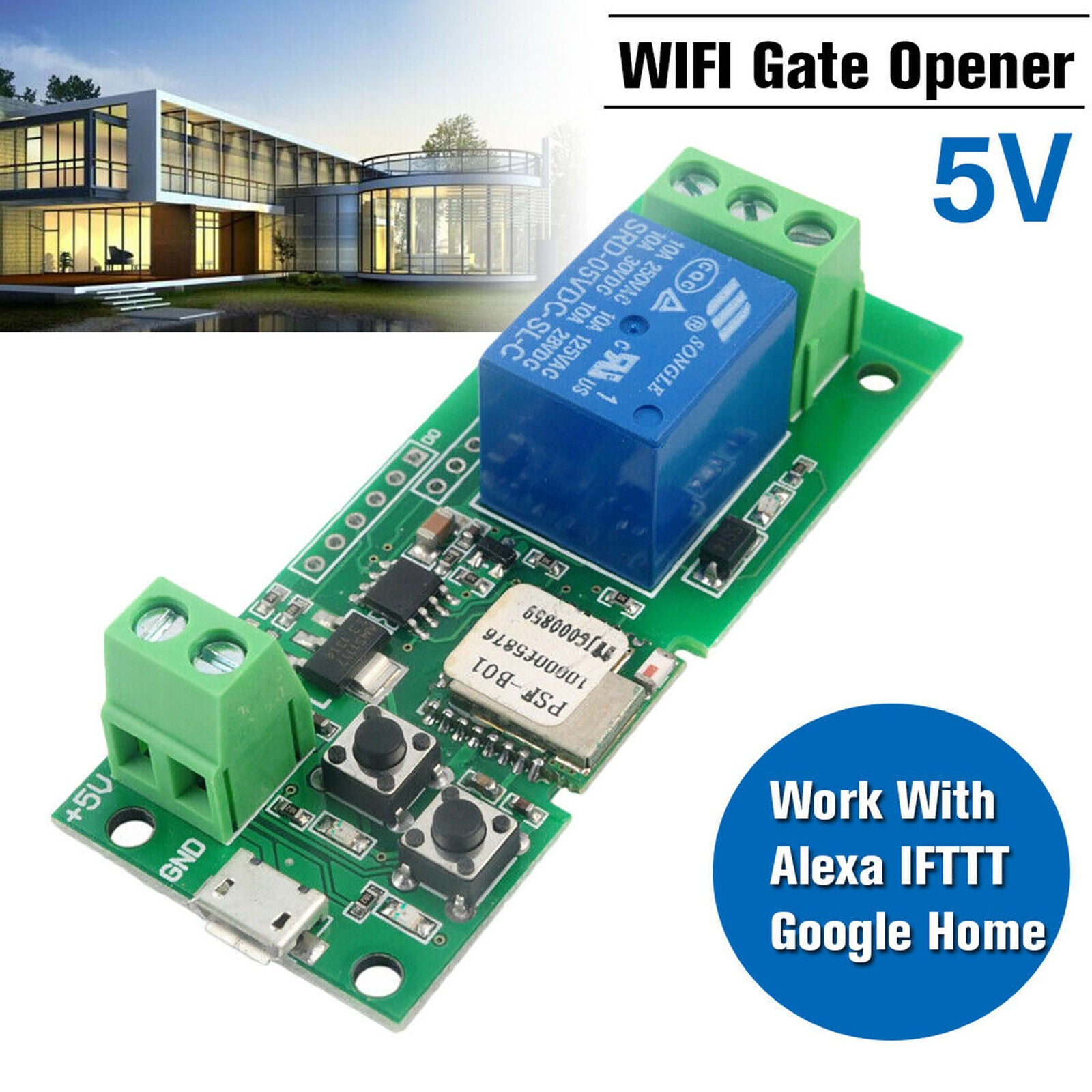 WiFi Remote Garage Door Gate Opener Controller Work w/ Alexa & IFTTT Google home