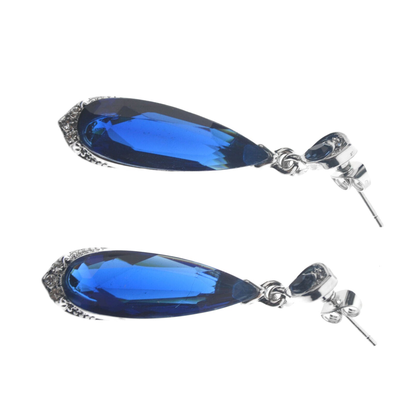 Women 925 Sliver Sapphire Ear Stud Drop Dangle Earrings Wedding Bridal Jewelry