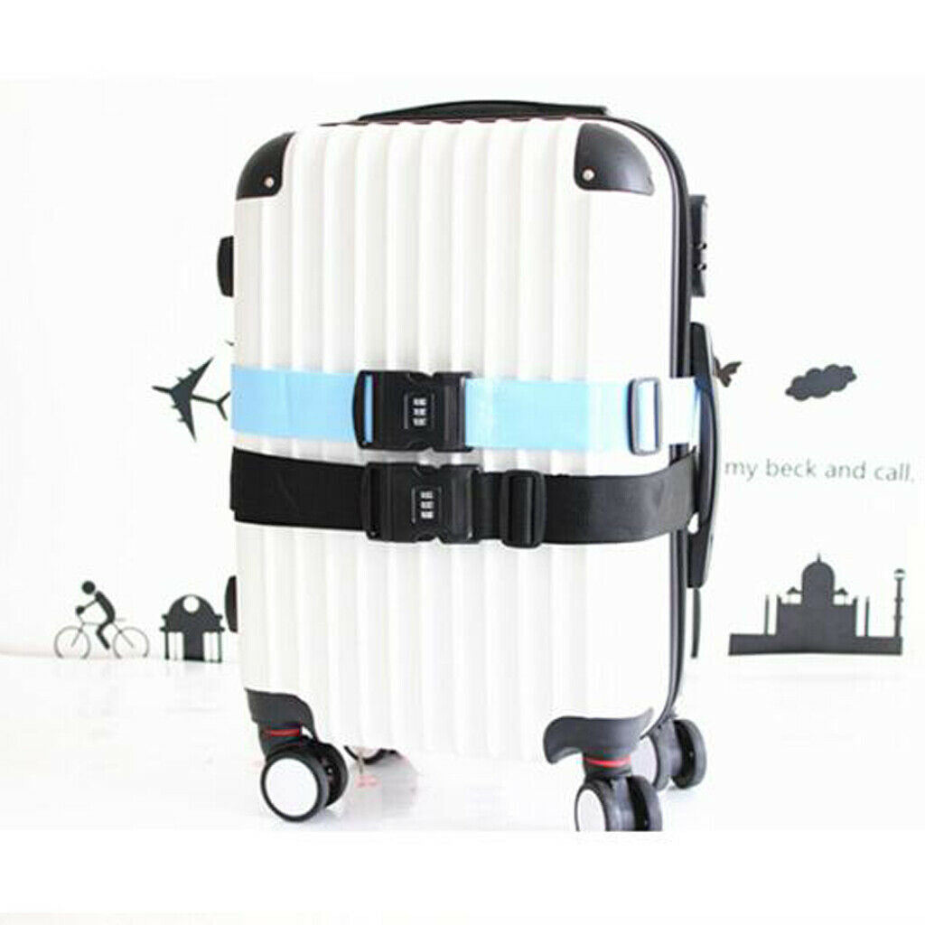 50-95cm Luggage Strap Adjustable Travel Belt w/ 3-Dial Combination Lock Blue