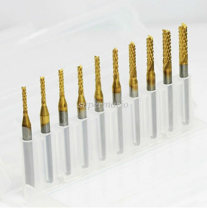 10x Titanium Coat Carbide 1.5mm-3.175mm End Mill Engraving Bits CNC Rotary Burrs