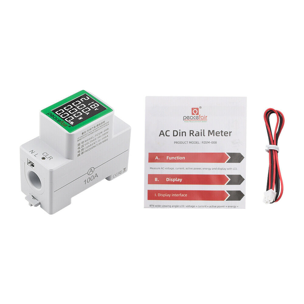 AC50V-300V 100A Digital Rail Voltmeter Ammeter Power Energy Power Meter w/ CT