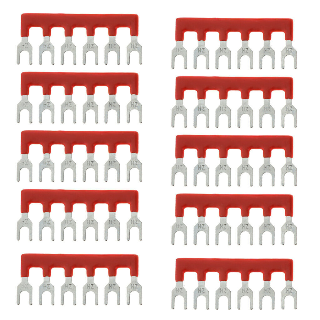 2X 10x 6 Positions Fork Pre Insulated Terminal Block Barrier Jumper Strip Red