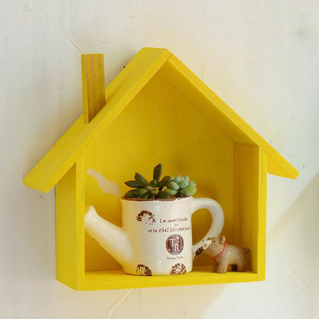 Wooden House Shaped Shelf Shelves Wood Children Bedroom Craft Decor Yellow