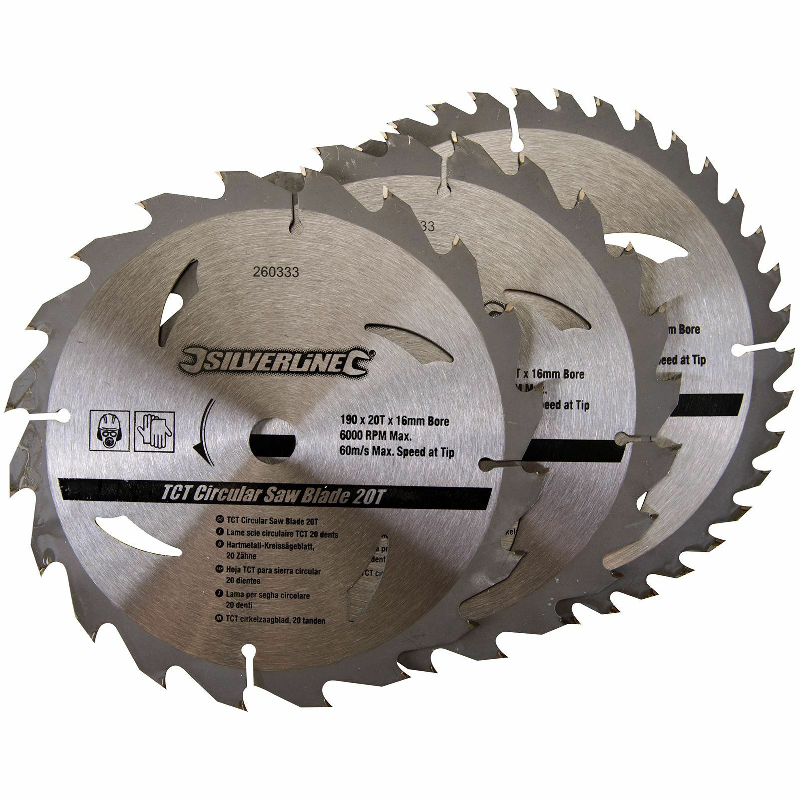 New Silverline 260333 3pc 190 x 16mm TCT Circular Saw Blades 20, 24 & 40 Tooth