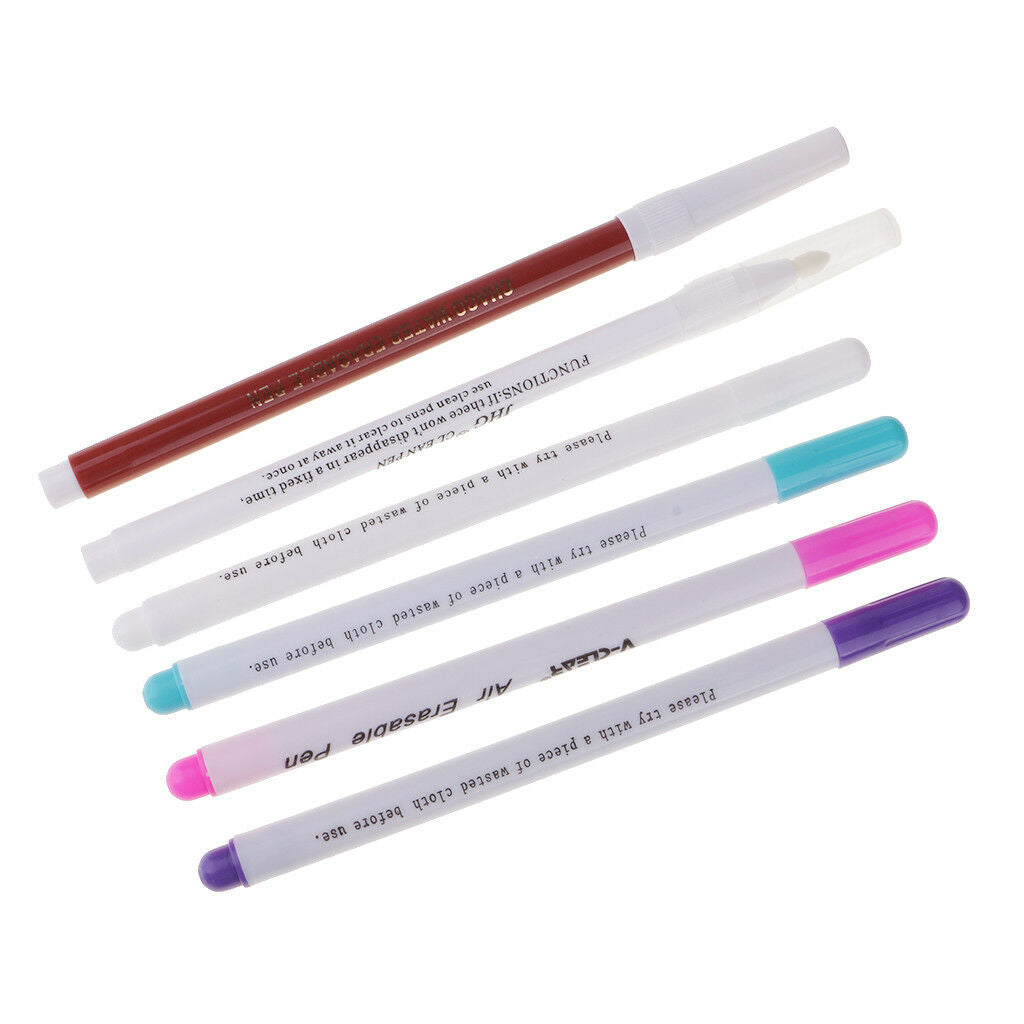 6pcs Vanishing Air/Water Erasable Clean Pen Fabric Marker Pen for DIY Sewing