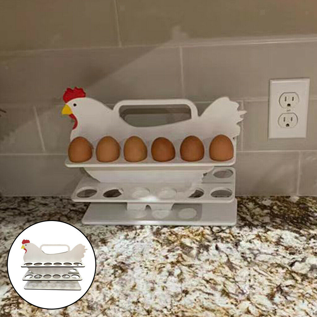 Wooden Egg Storage Rack Chicken-Shaped Egg Storage Rack for Kitchen White