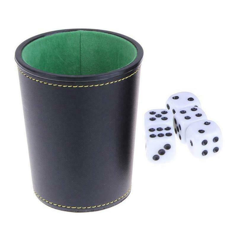 Leather Dice Cup Set Felt Lining Quiet Shaker for Farkle Yaht-zee Games | Black