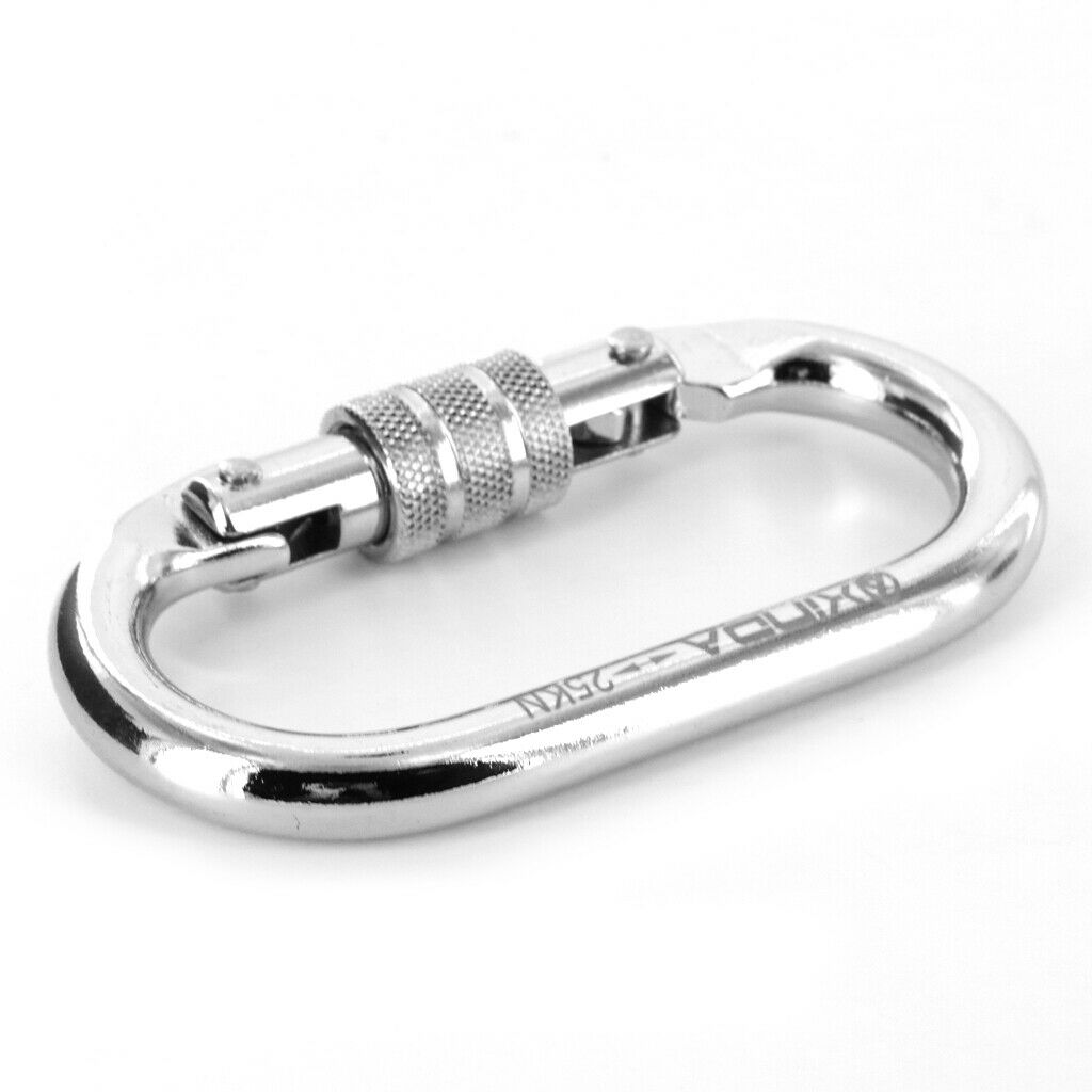 25KN Rock Climbing Screw Locking Steel Carabiner Arborist Carving Equipment