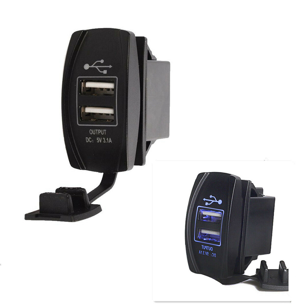 Dual BLUE USB 12V-24V DC Car Charger Socket ARB Carling Rocker Switches 5V 3.1A