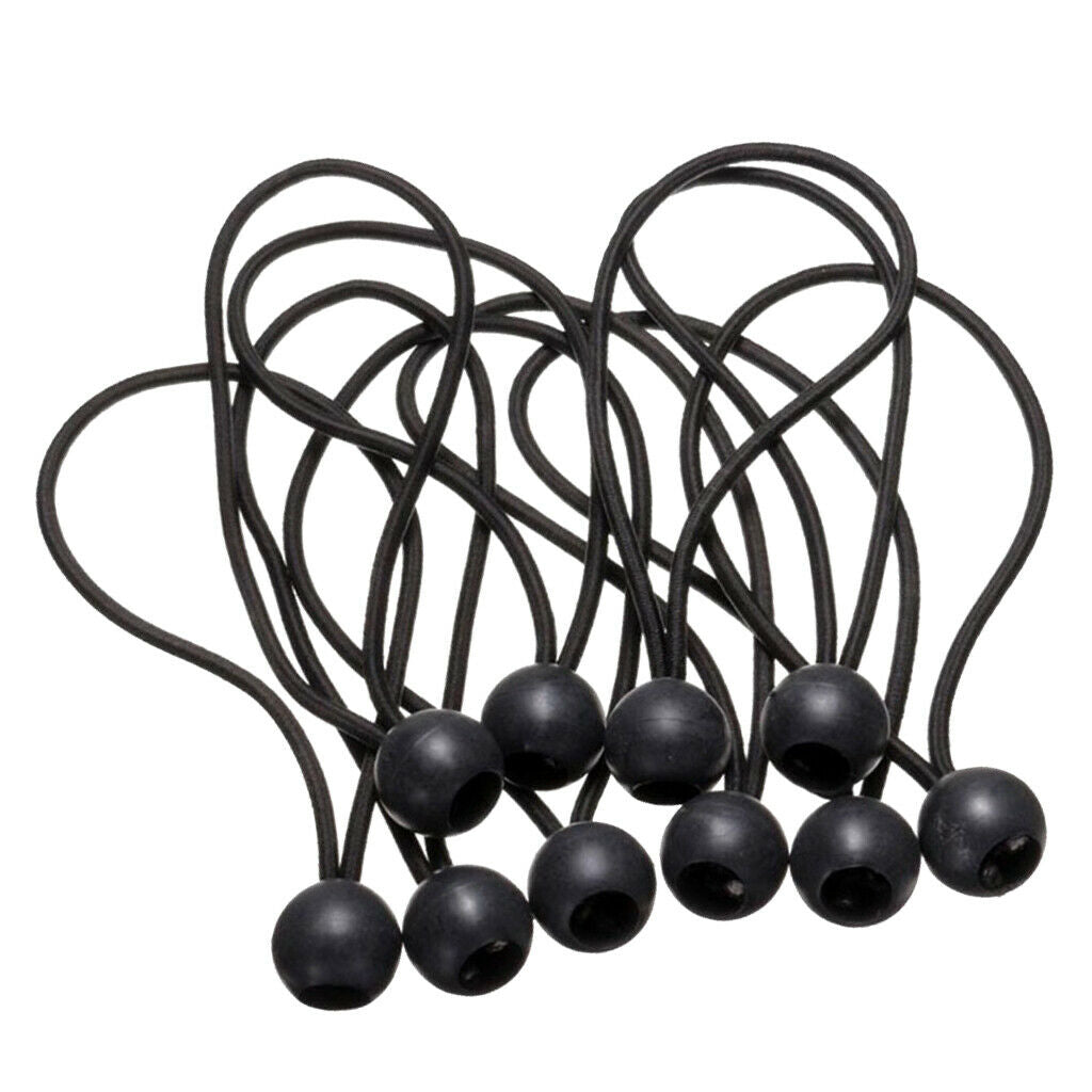10 Pieces Black Ball Bungee Loop Cord Elastic Tent Tarp Canopy Fix Ties