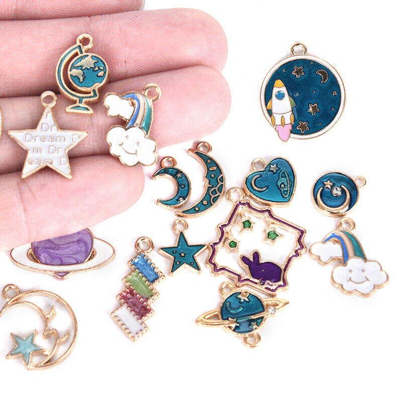 15pcs Mixed Star Moon Universe Enamel Charms Pendant DIY Jewelry Making FinDEAU