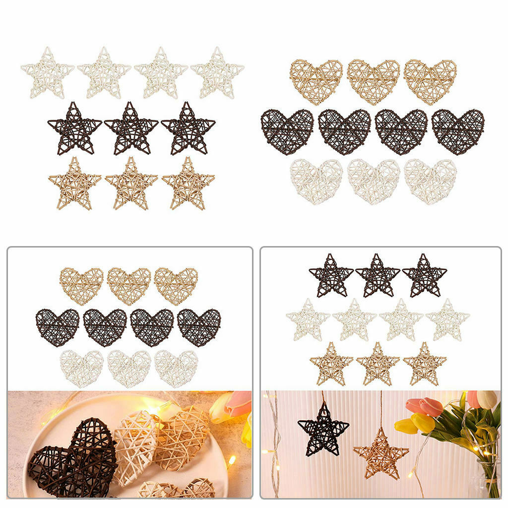 20pcs Wicker Stars Hearts Ornaments DIY for Christmas Photo Props Home Gift