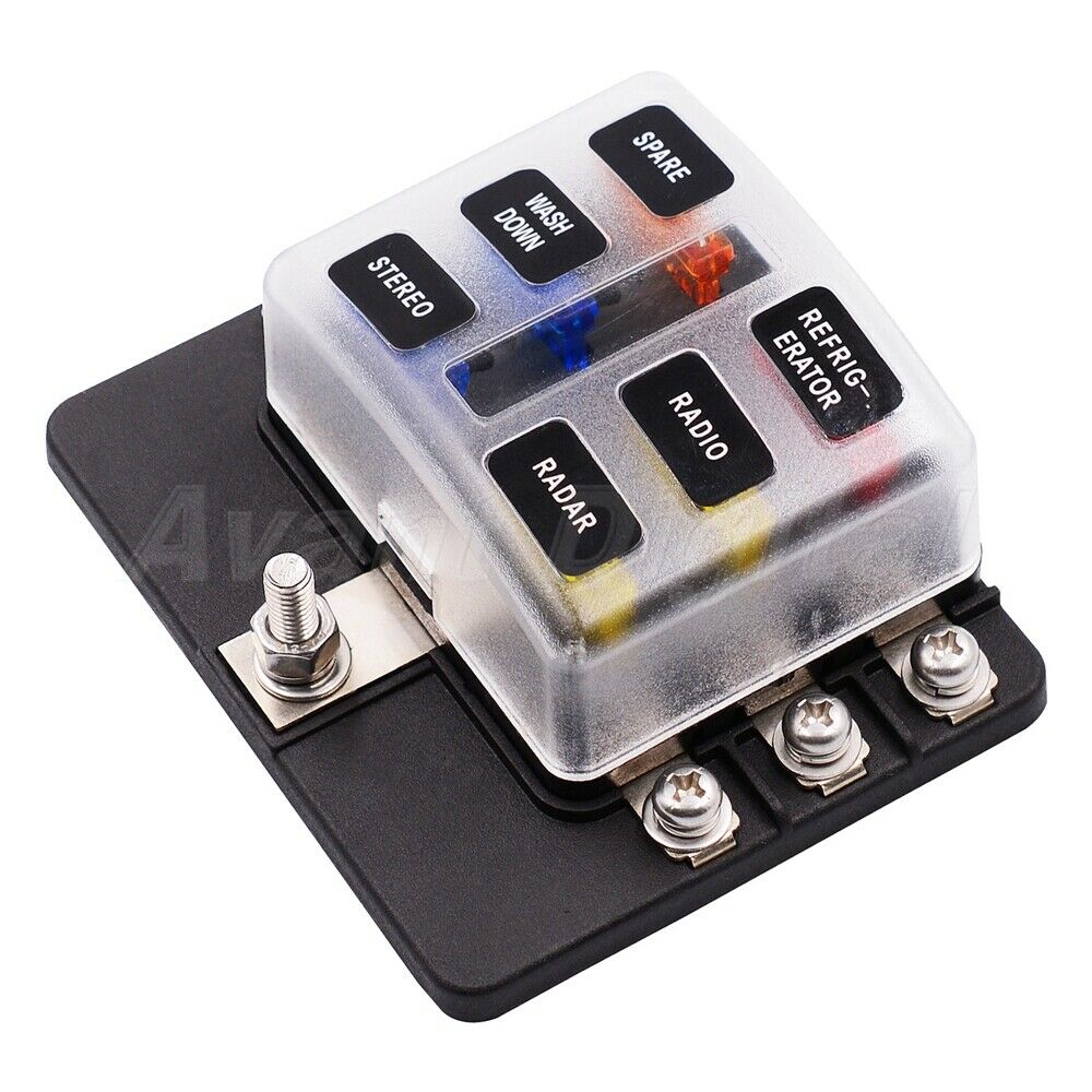 6 Way Blade Fuse Box Holder 12V/32V Fuse Box Kit with Cover &LED Indicator Light