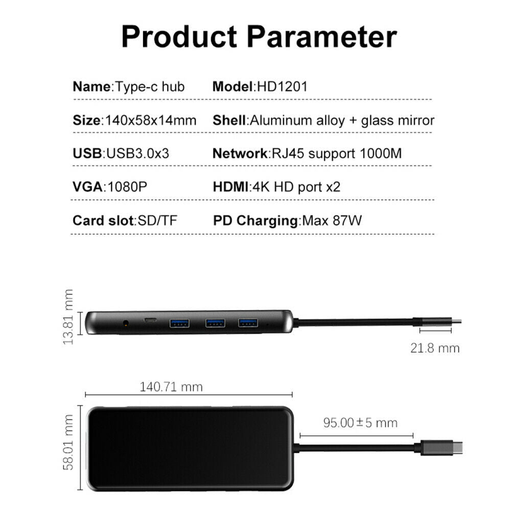 USB C Laptop Docking Station USB 3.0 HDMI VGA RJ45 PD HUB For Laptop Macbook LIN