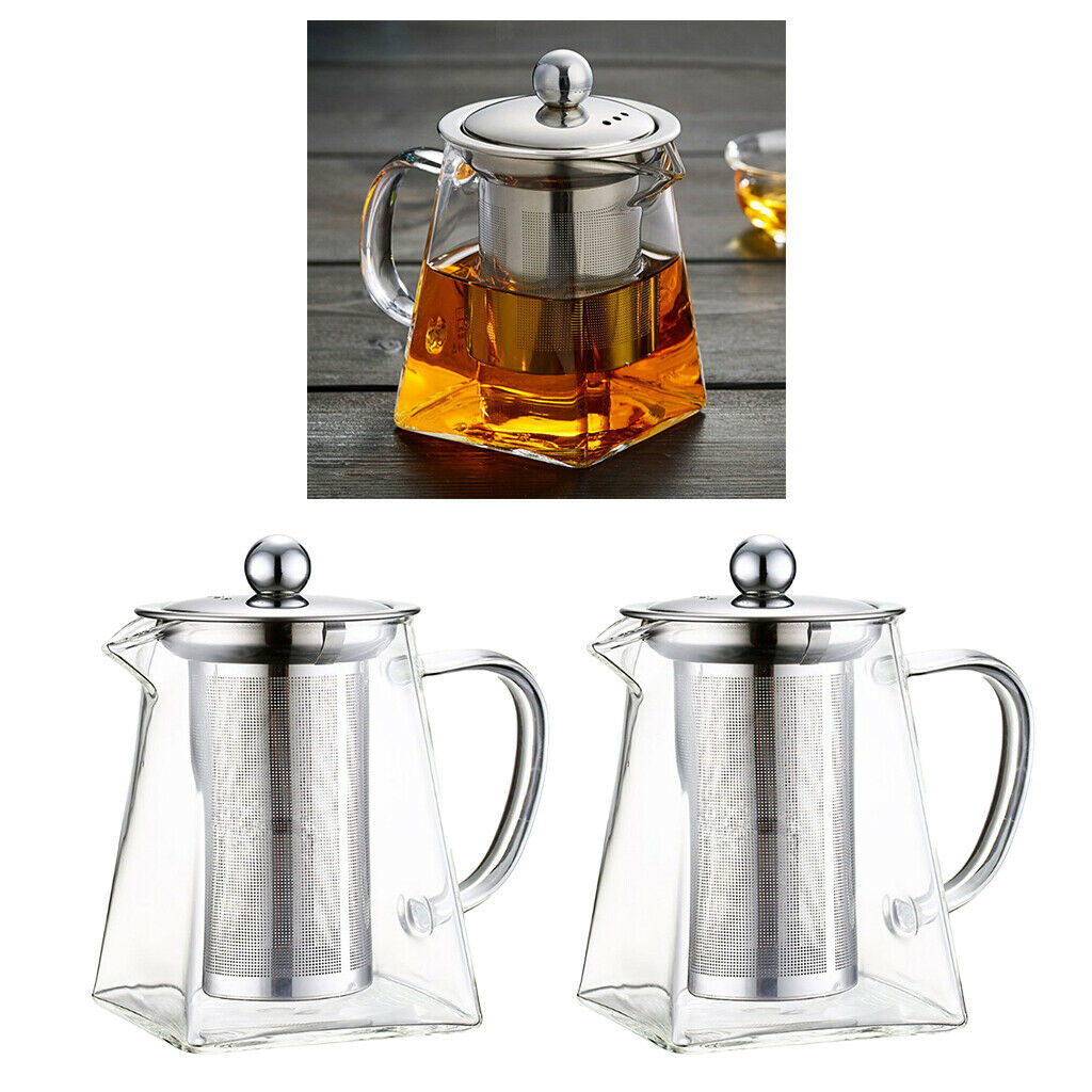 2x Glass Tea Pot With Removable Infuser,