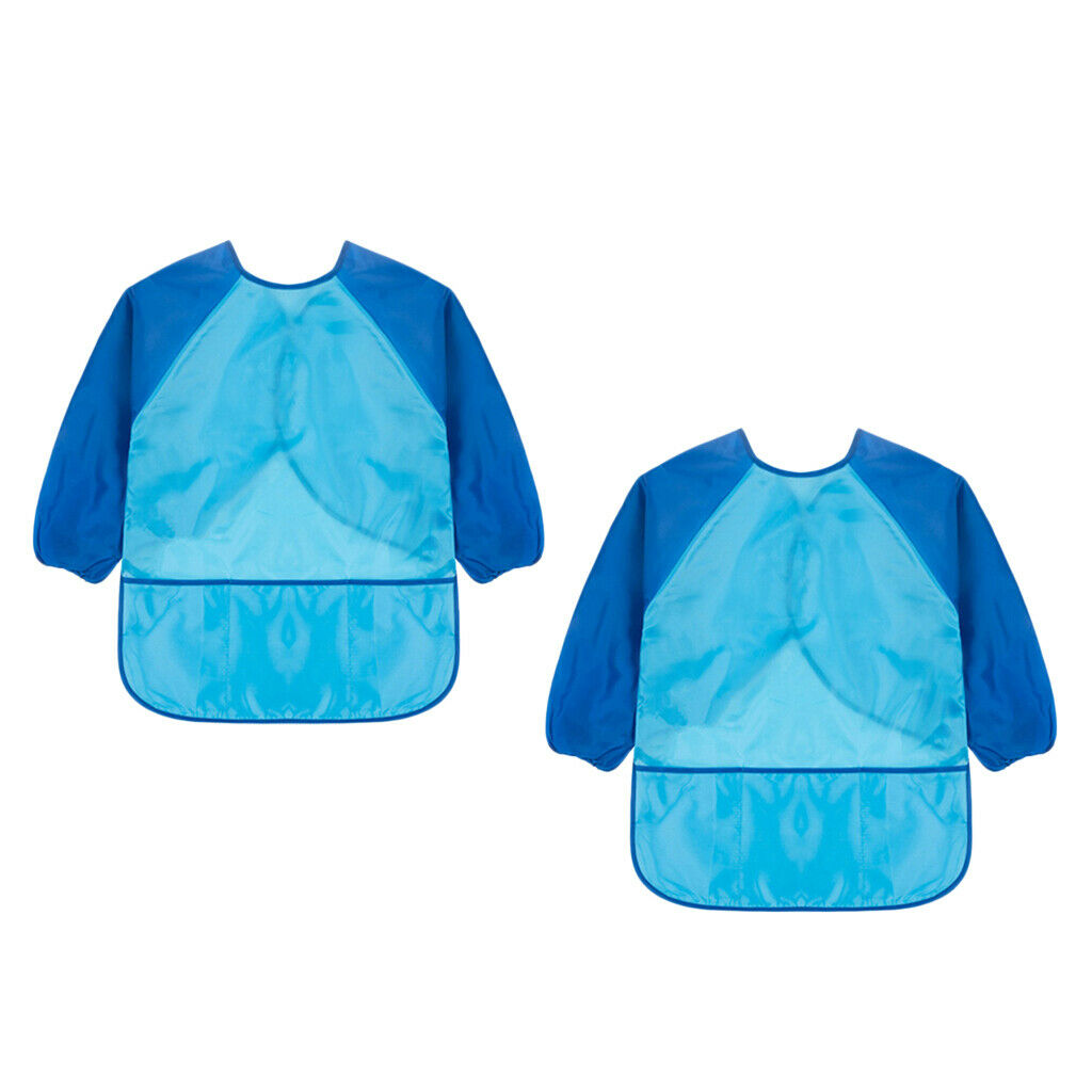 2 Pcs Kids Aprons with Pocket Long Sleeve Art Smock School Cooking Baking