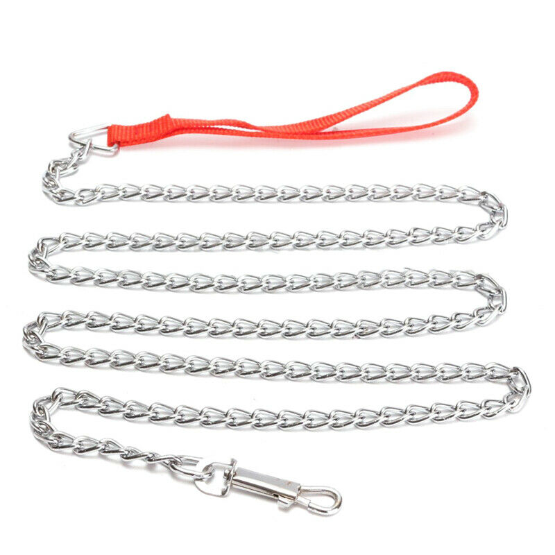 1.6m Heavy Duty Metal Chain Dog Puppy Walking Lead Leash Clip Red Handle E5C4C4