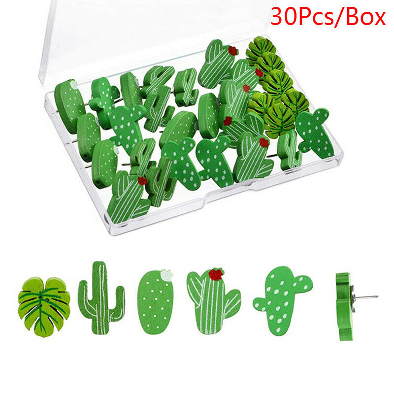 30Pcs Wooden Push Pins Cactus Palm Leaf Thumb Tack Decor Cute Pushpins for WFCA