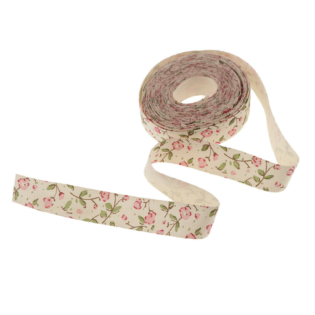 2 Rolls Of 15 Mm Cotton Ribbon Floral Print Belt Gift