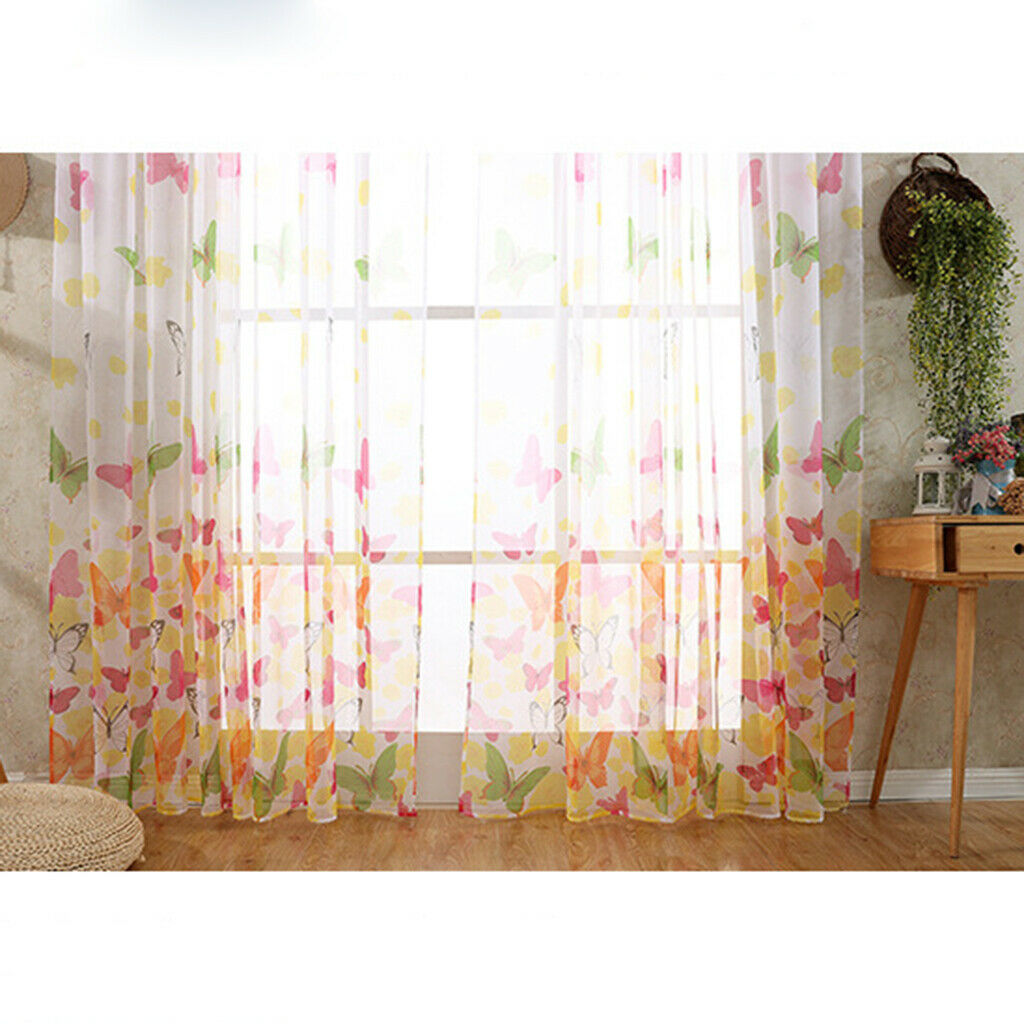 Butterfly Print Sheer Curtains Window Voile Panels for Bedroom 270x100cm