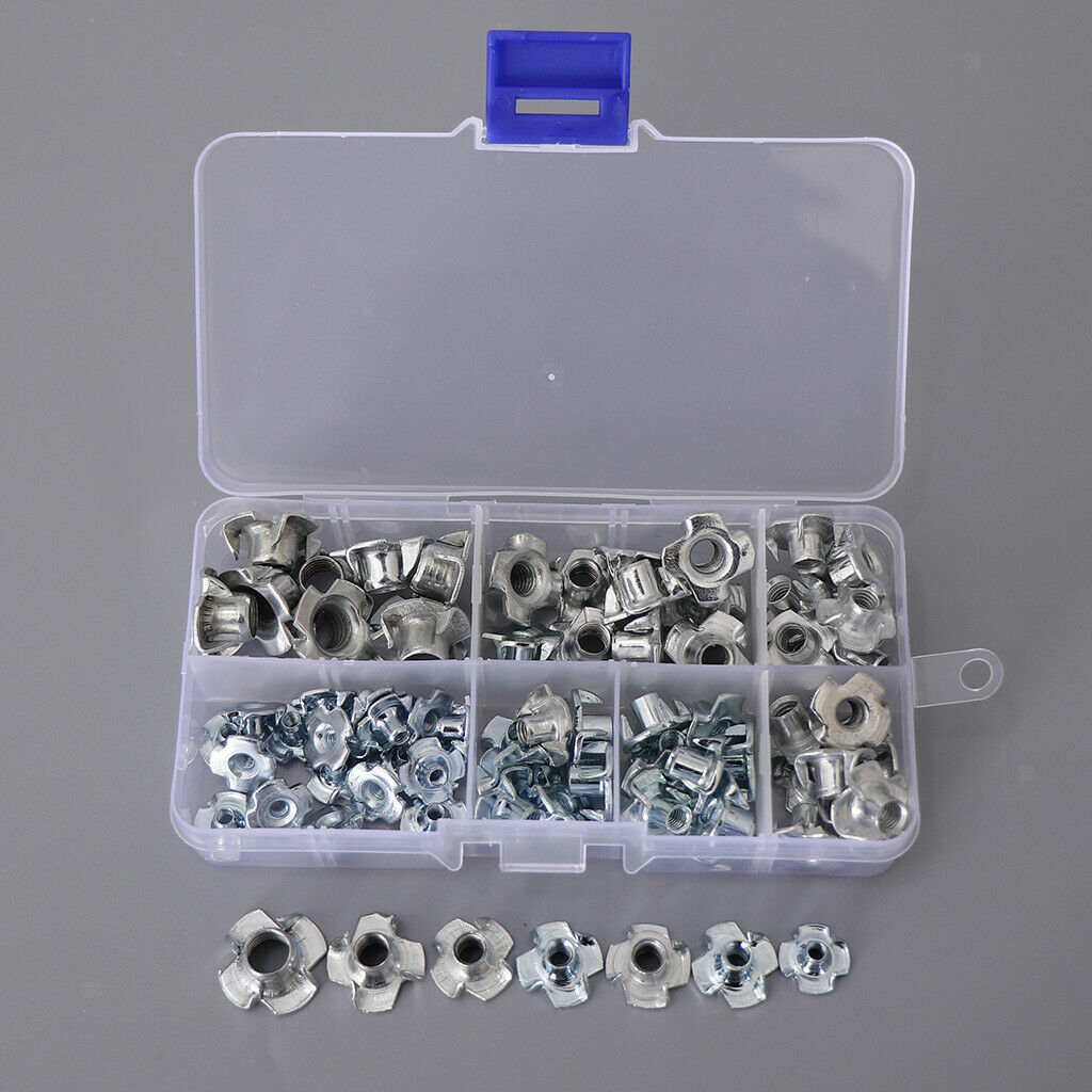 80 Pieces M3  M5 M6 M8 Zinc Steel 4 Prong T Nut Blind Wood Insert Nuts NEW