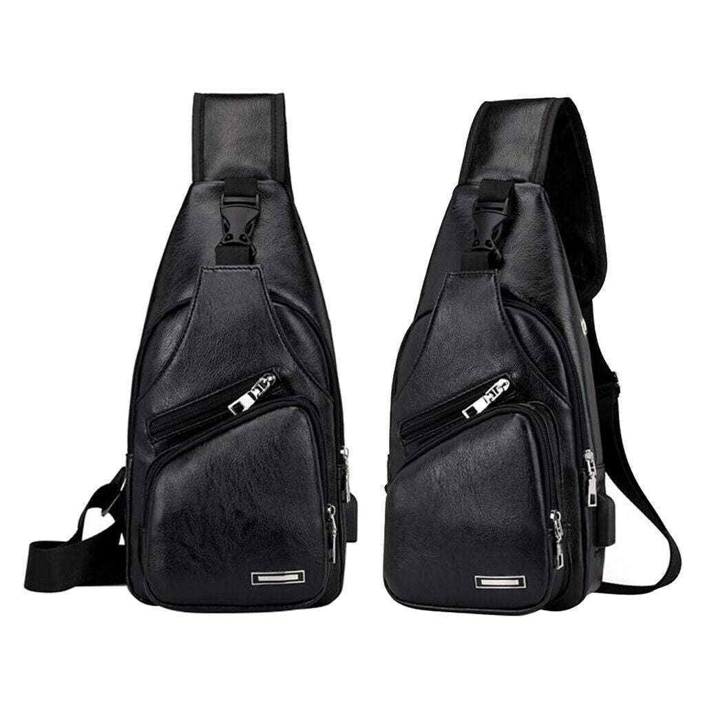 3Pcs Men Leather Sling Bag Multipurpose Compact Shoulder Chest Crossbody Bag