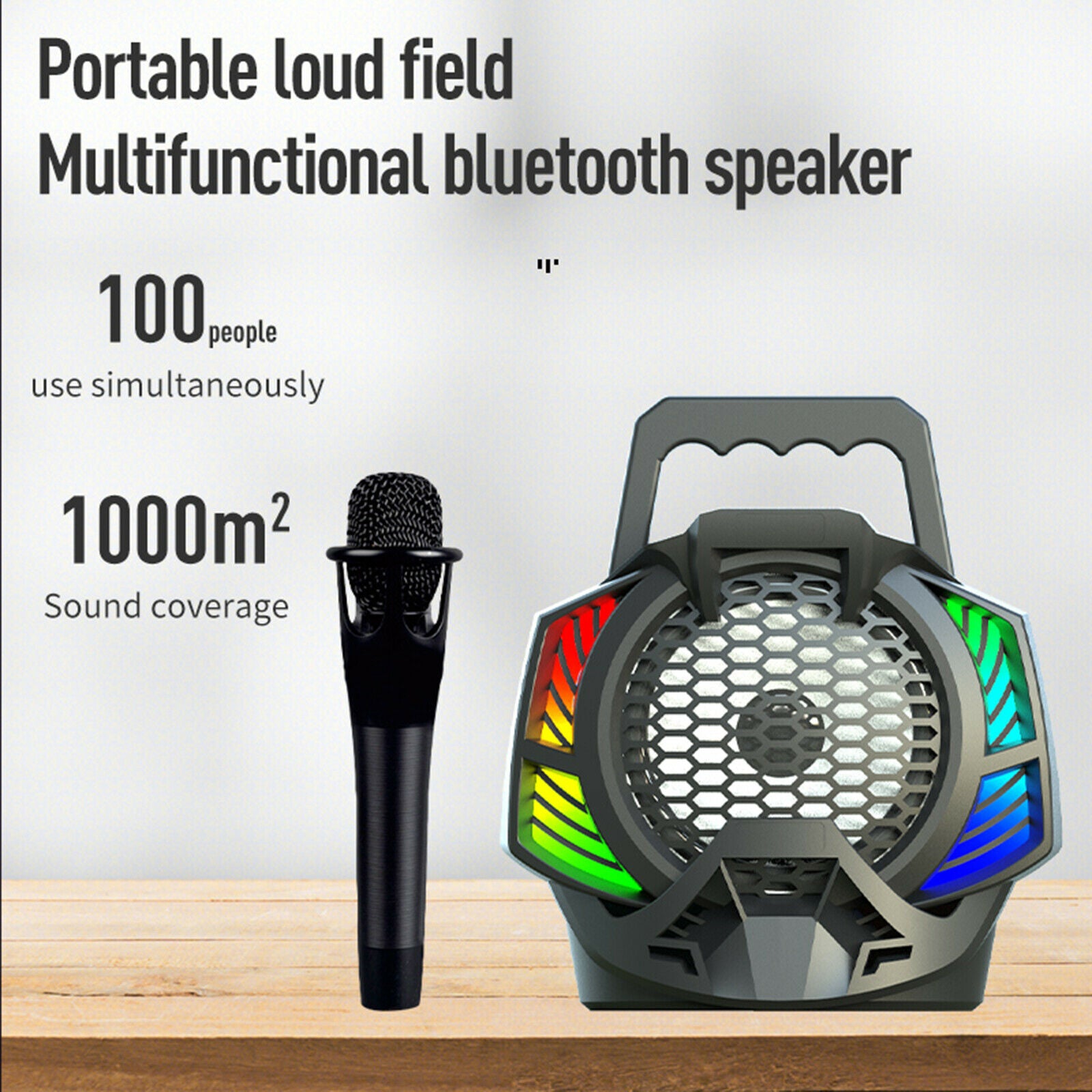 Portable Disco Bluetooth Speaker Rechargeable w/Microphone Support FM Radio