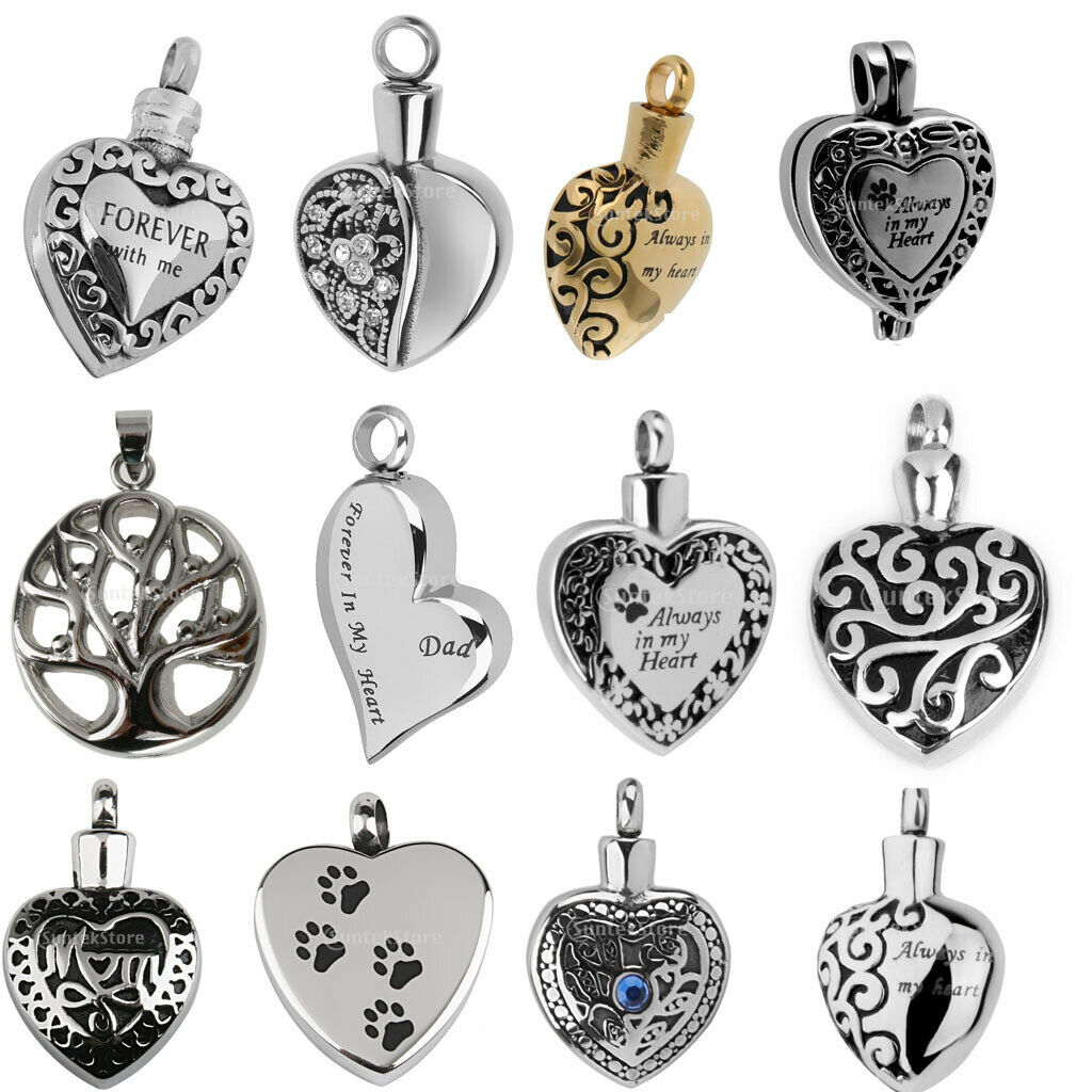 Stainless Steel Dog Pet Paw Heart Cremation Urn Keepsake Memorial Pendants #1