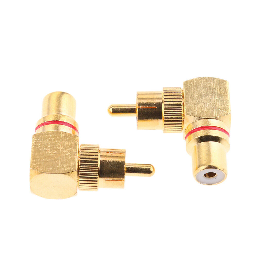 2X RCA Right Angle Connector Plug Adapters Male To Female 90 Degree